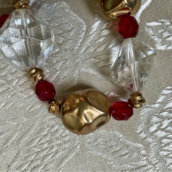 Vintage Red Clear Gold Mid-Century 60's Necklace - Picture 9 of 12